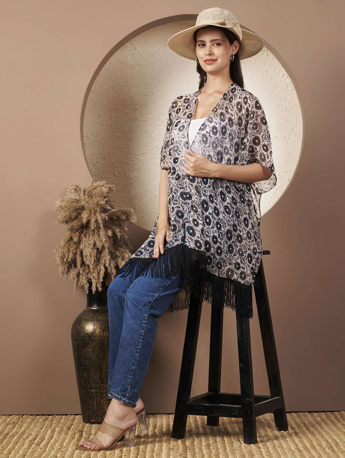 women printed three quarter sleeve regular shrug