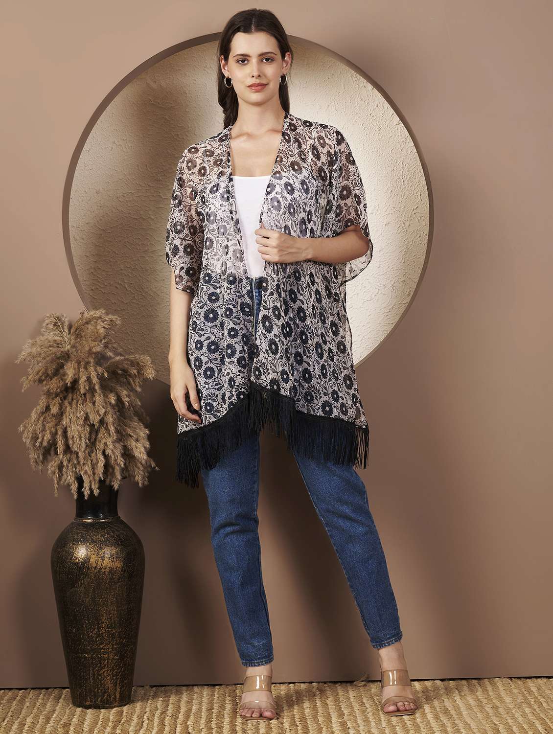 women printed three quarter sleeve regular shrug - 22077819 - Standard Image - 4