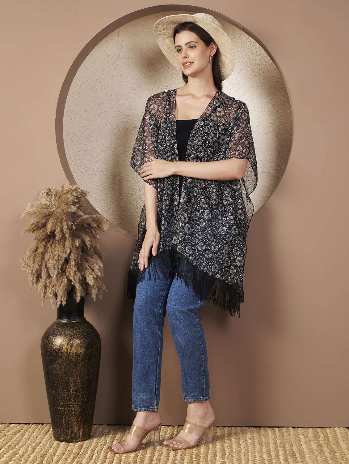 women printed three quarter sleeve regular shrug - 22077820 - Standard Image - 4