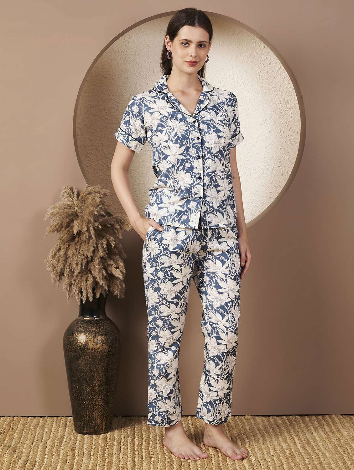 women printed nightwear pyjama set