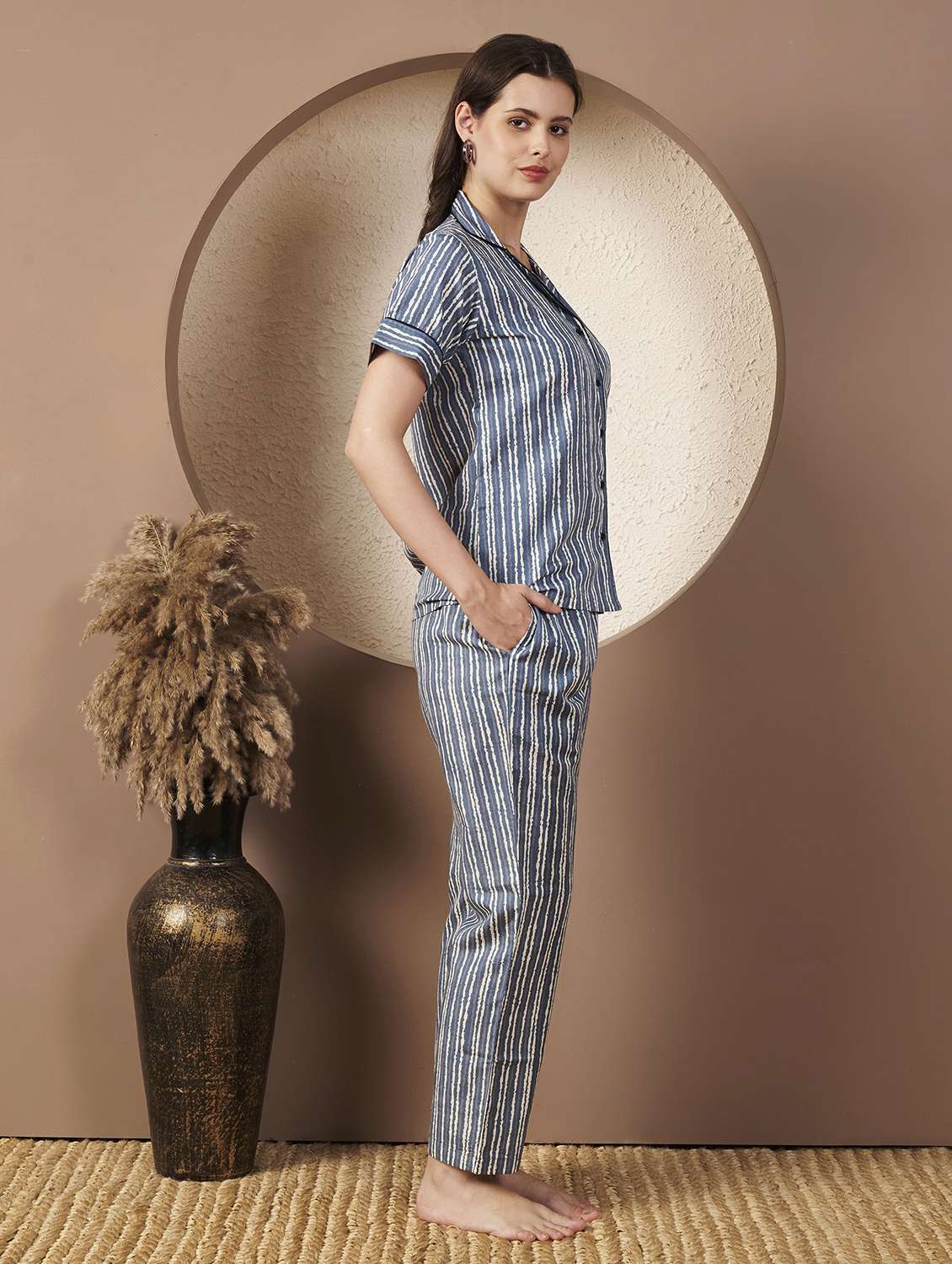 women striped nightwear pyjama set - 22077822 - Standard Image - 1