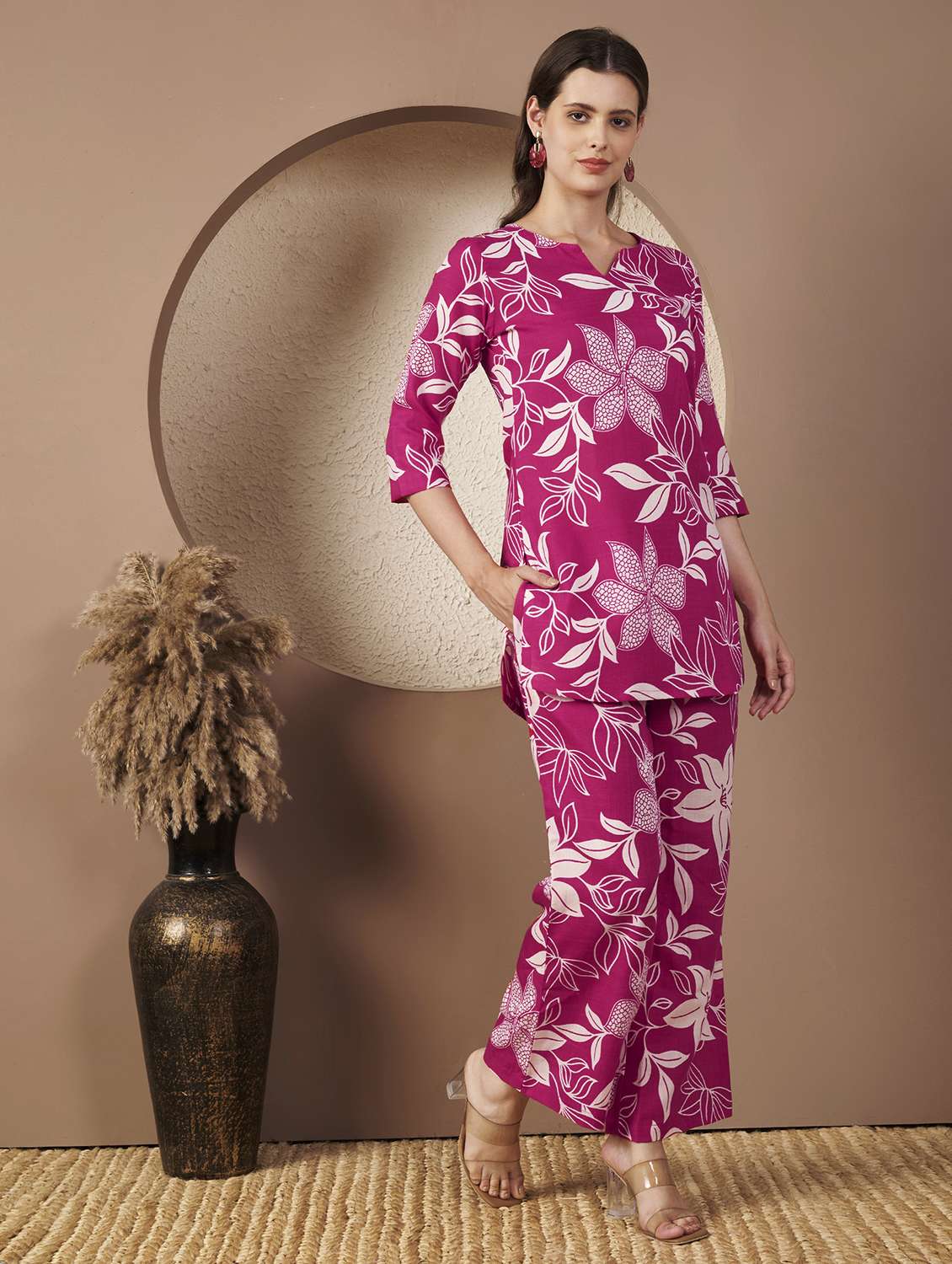 women floral print top and trouser co-ord set - 22077823 -  Standard Image - 1
