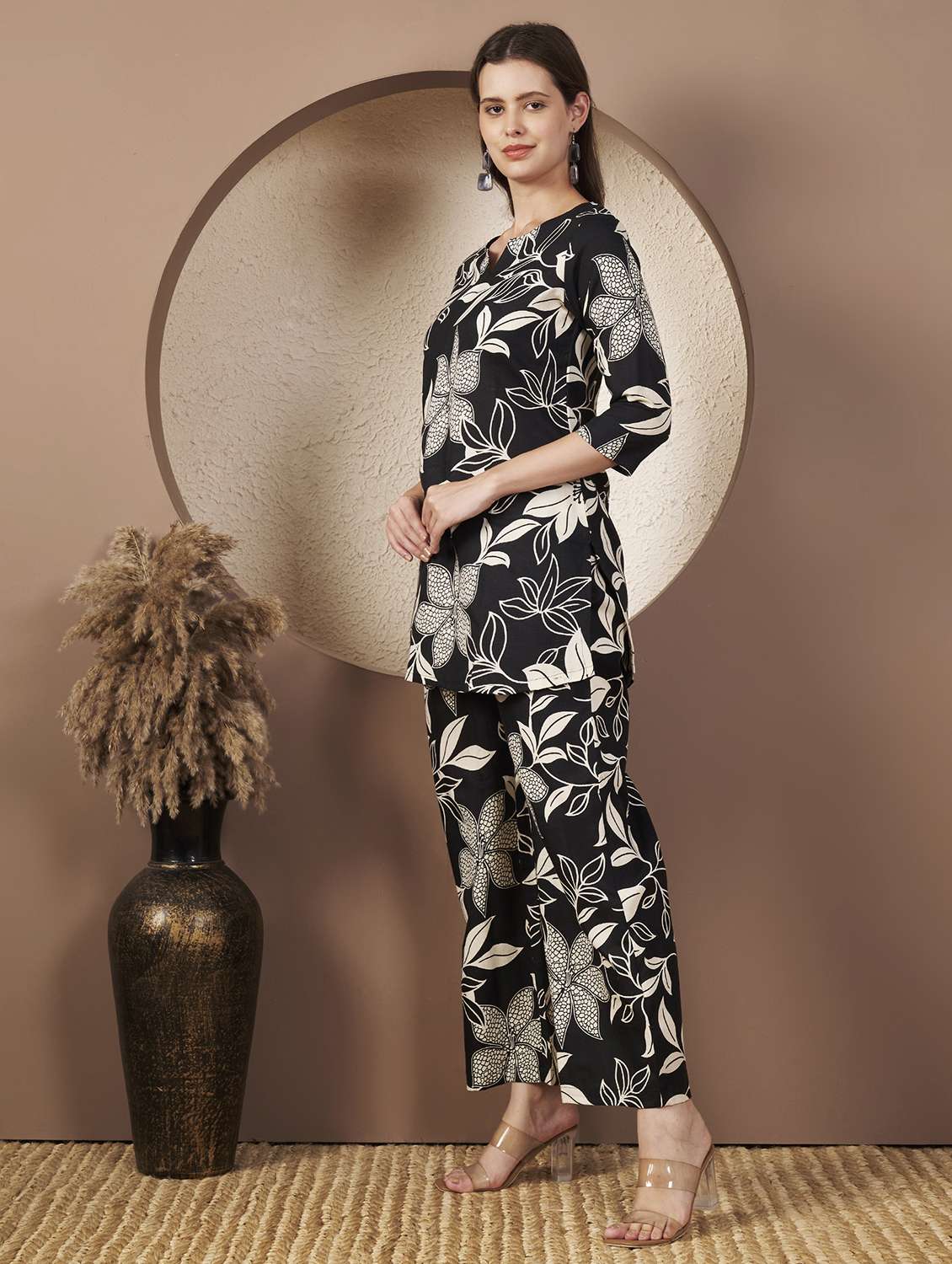 women floral print top and trouser co-ord set - 22077824 - Standard Image - 1