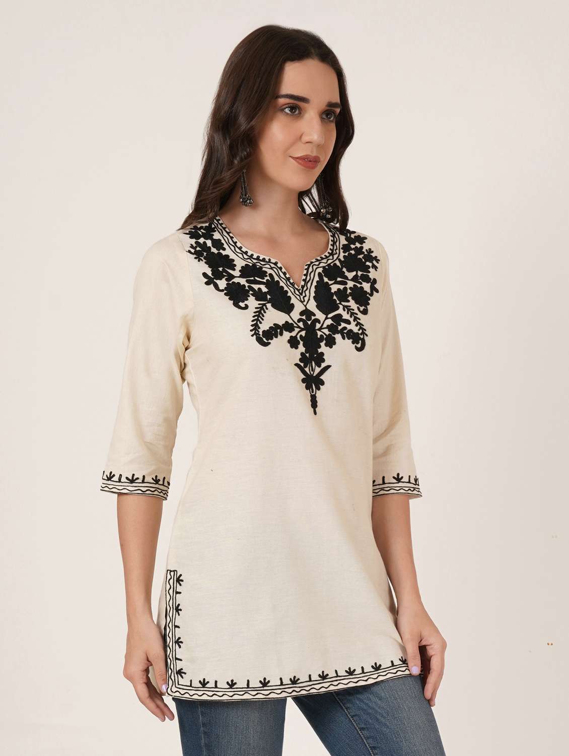 women embroidered three quarter sleeve kurti - 22077938 - Standard Image - 1