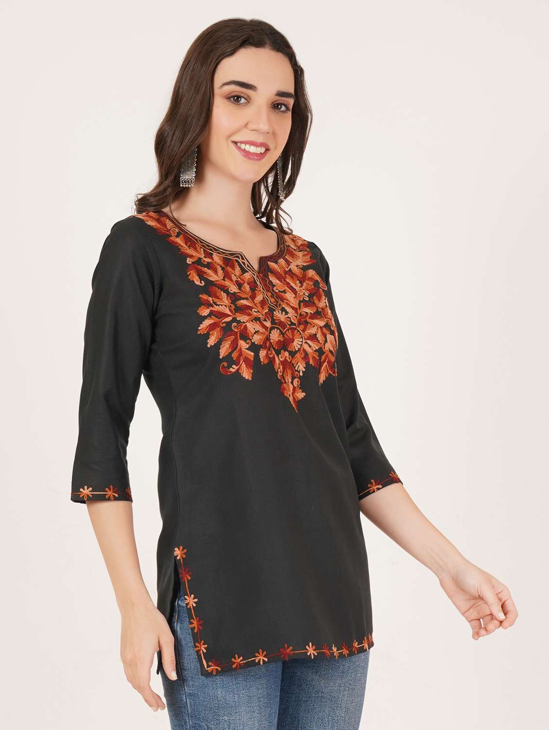 women embroidered three quarter sleeve kurti - 22077942 - Standard Image - 1