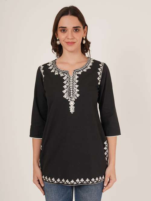 women embroidered three quarter sleeve kurti - 22077947 - Standard Image - 0
