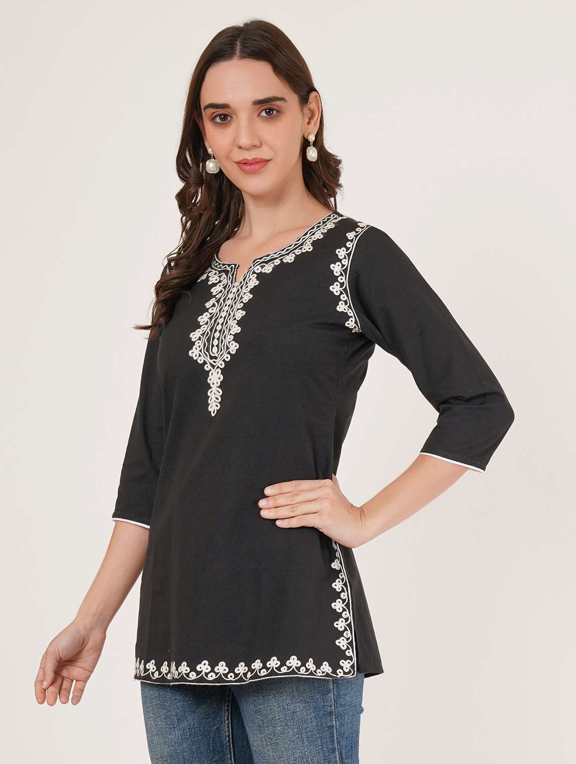 women embroidered three quarter sleeve kurti - 22077947 - Standard Image - 1