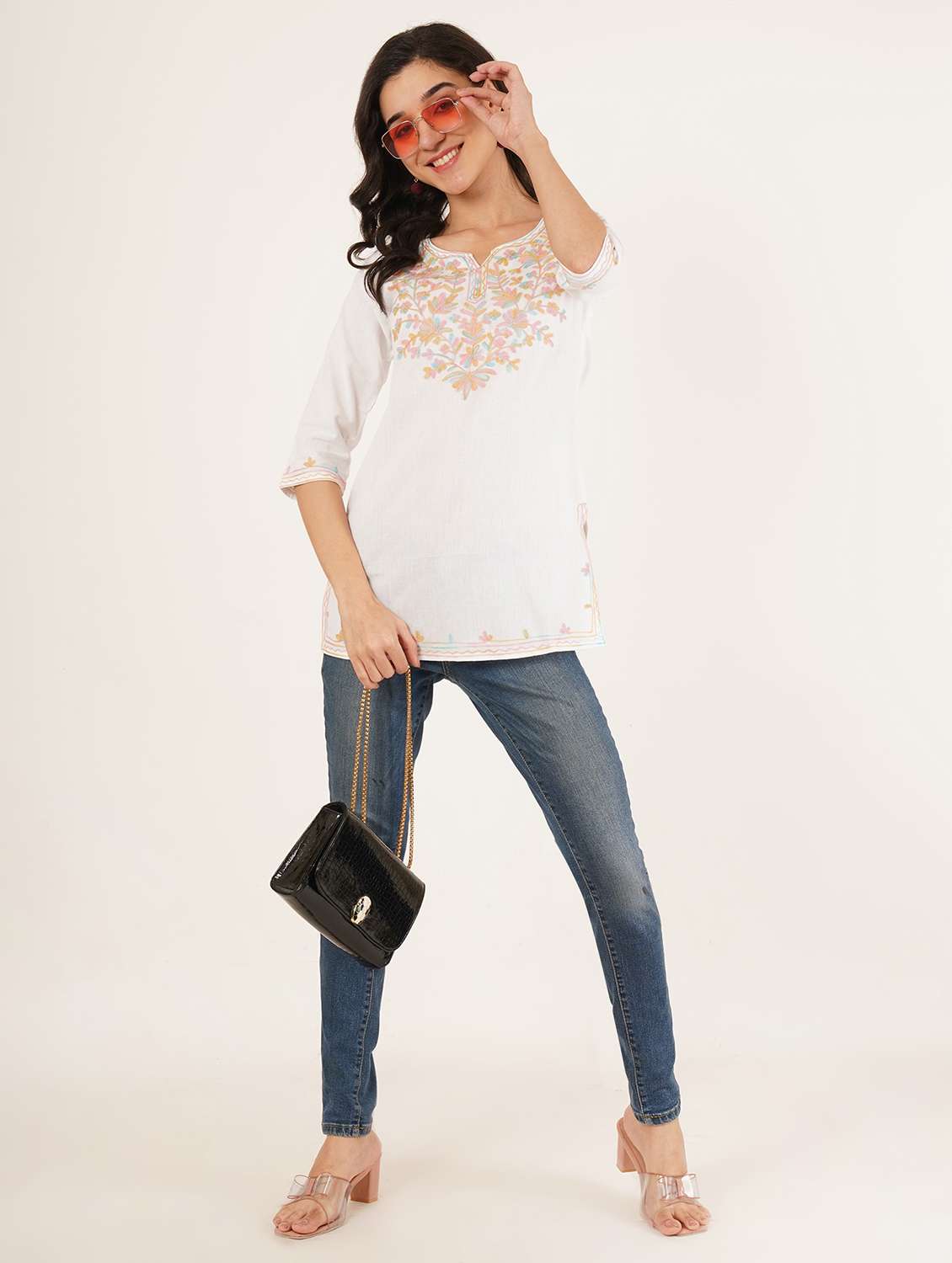 women embroidered three quarter sleeve kurti - 22077952 -  Standard Image - 4