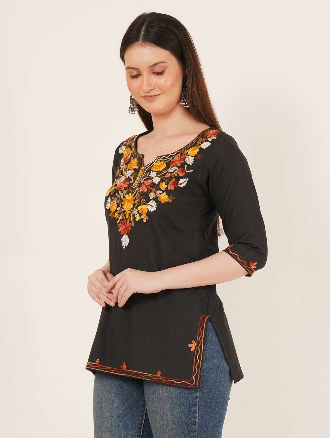 women embroidered three quarter sleeve kurti - 22077955 - Standard Image - 1