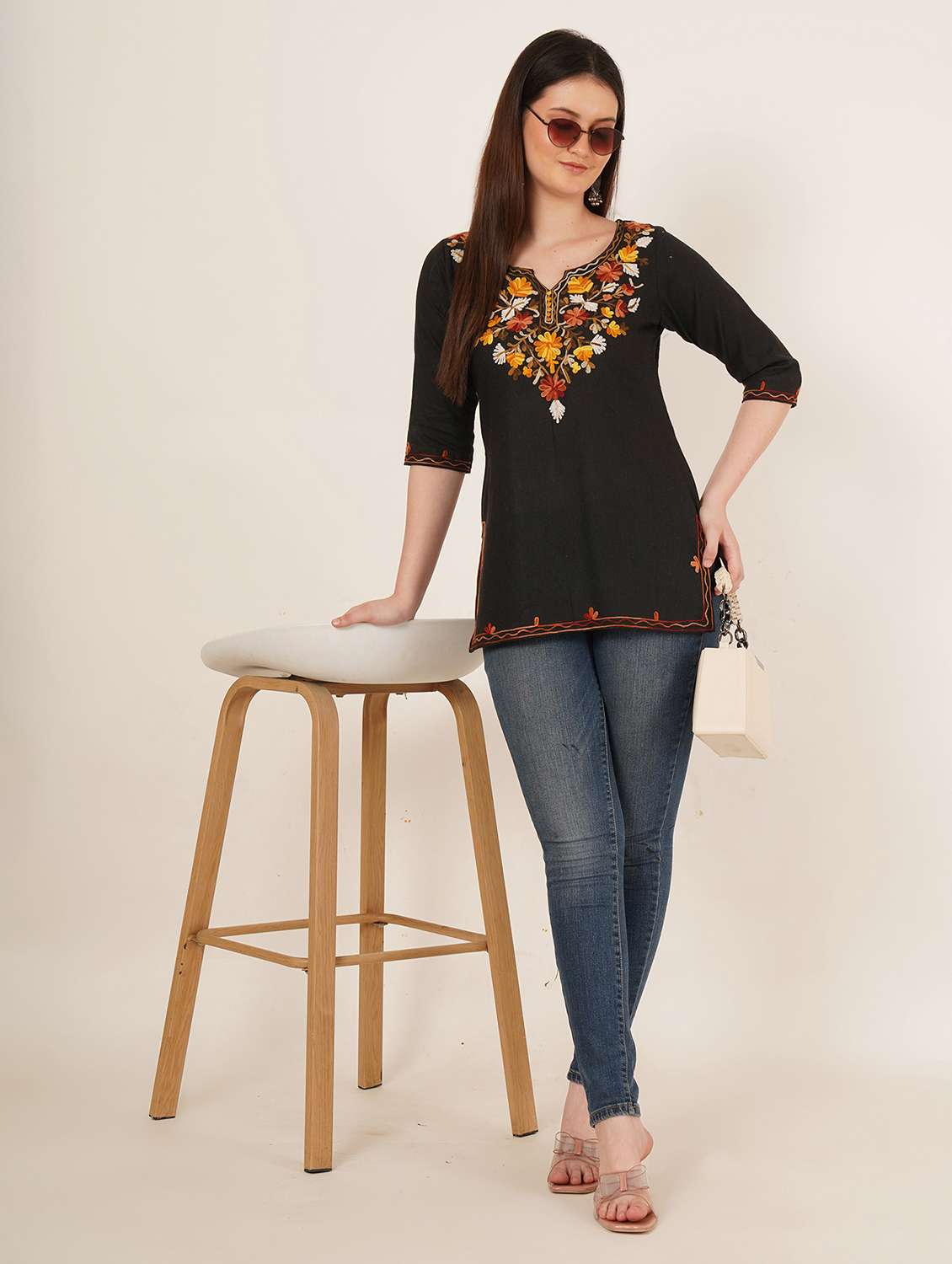 women embroidered three quarter sleeve kurti - 22077955 - Standard Image - 4