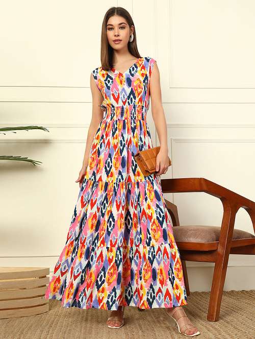 women printed sleeveless tiered maxi dress - 22077965 -  Standard Image - 0