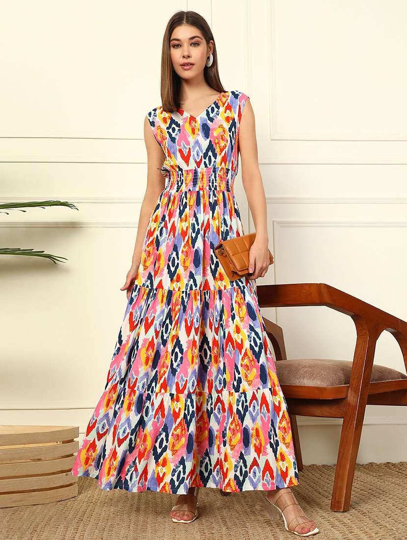 women printed sleeveless tiered maxi dress - 22077965 -  Zoom Image - 0