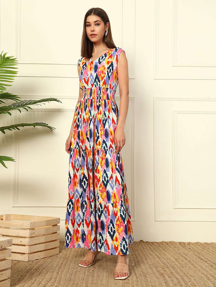 women printed sleeveless tiered maxi dress - 22077965 -  Standard Image - 1