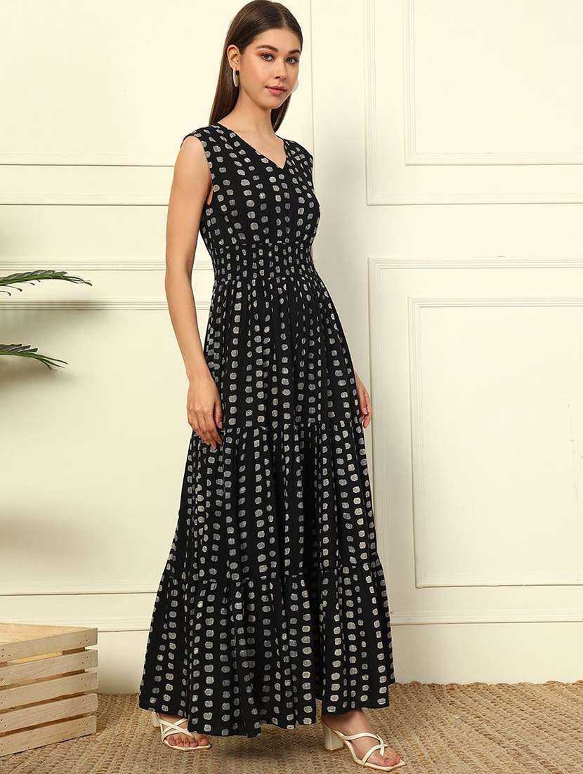 women printed sleeveless tiered maxi dress - 22077966 - Standard Image - 1