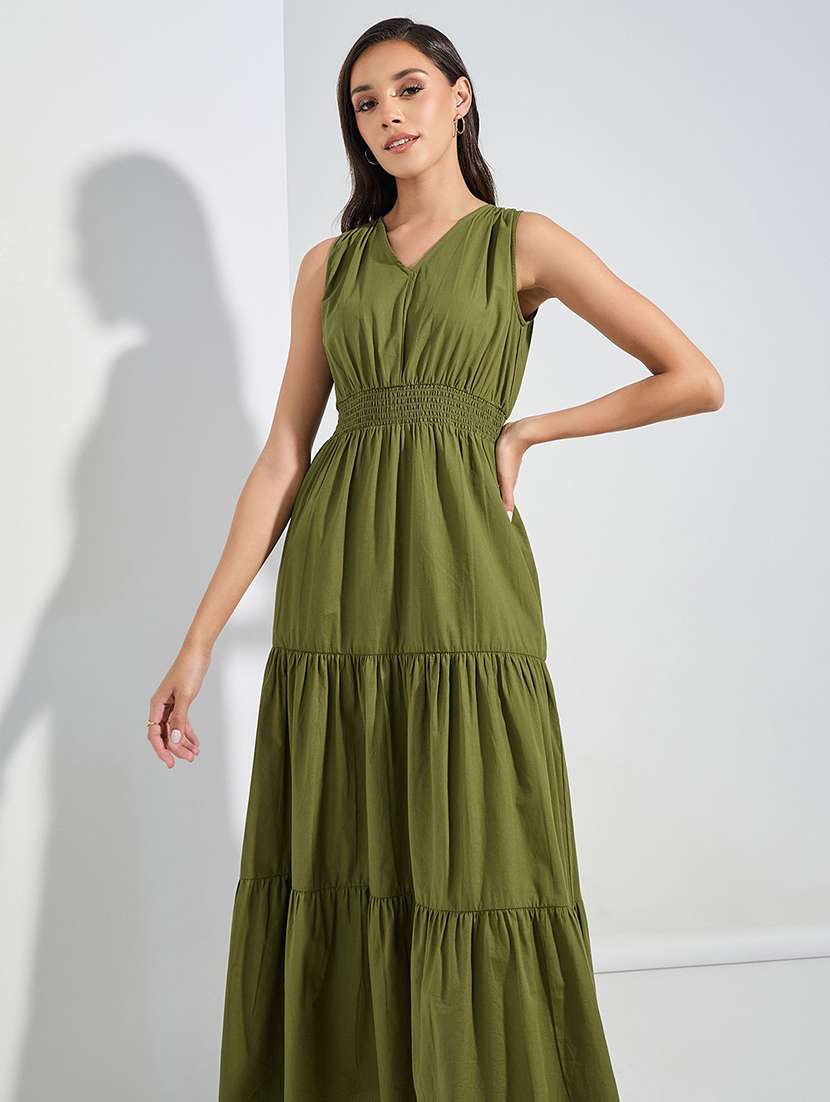 women solid sleveeless tiered dress - 22077975 -  Standard Image - 1