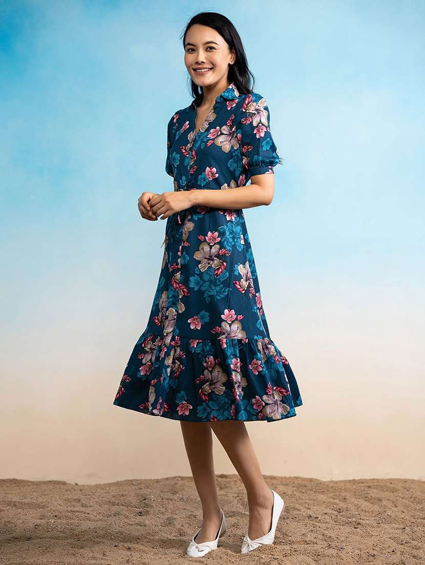 women floral printed puff sleeve tiered dress - 22078142 - Standard Image - 1