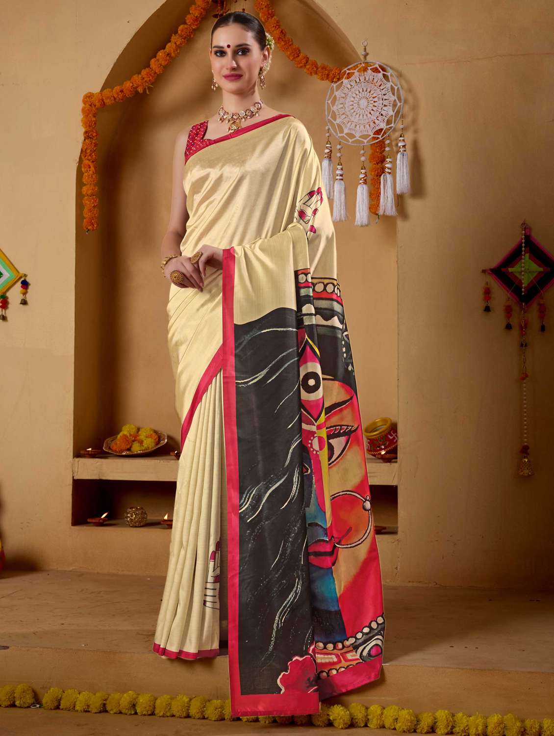 women printed casual wear saree with blouse