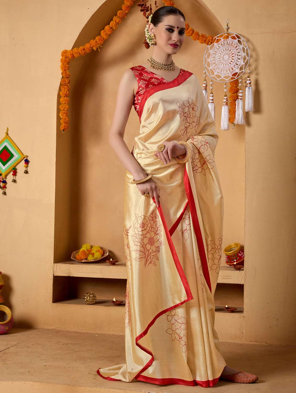 women printed casual wear saree with blouse - 22078186 -  Standard Image - 1