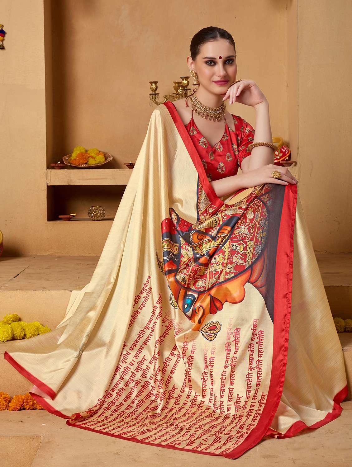 women printed casual wear saree with blouse - 22078190 - Standard Image - 1