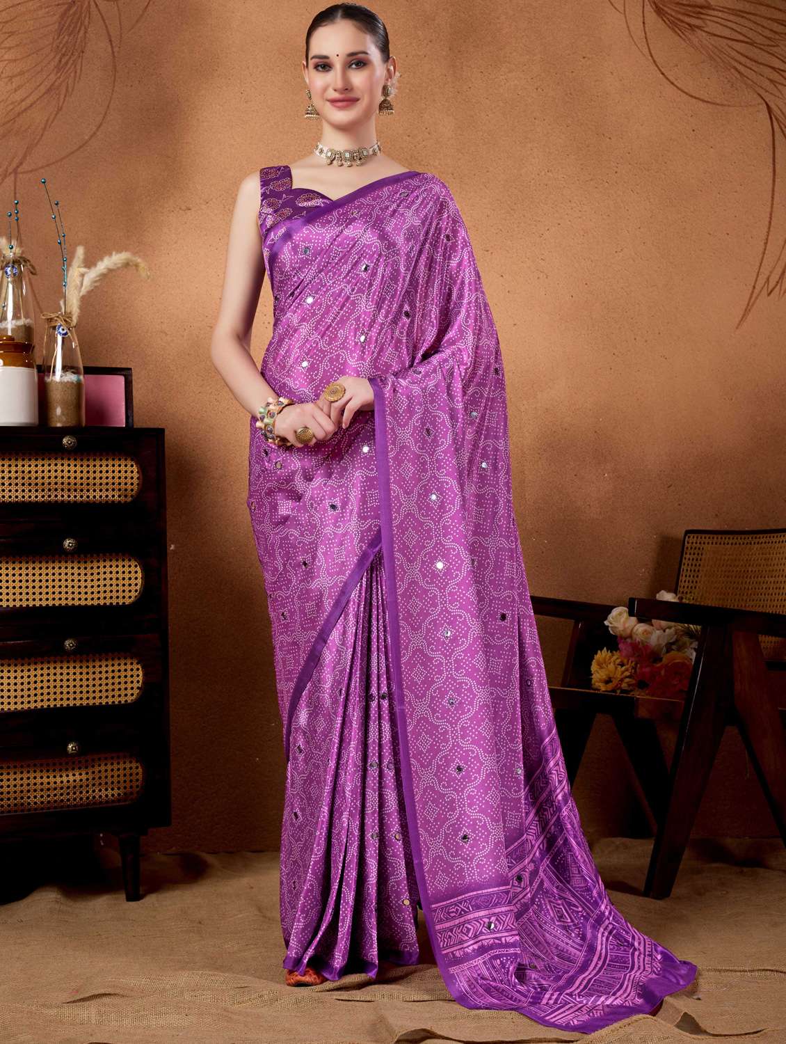 women bandhani ready to wear saree with blouse
