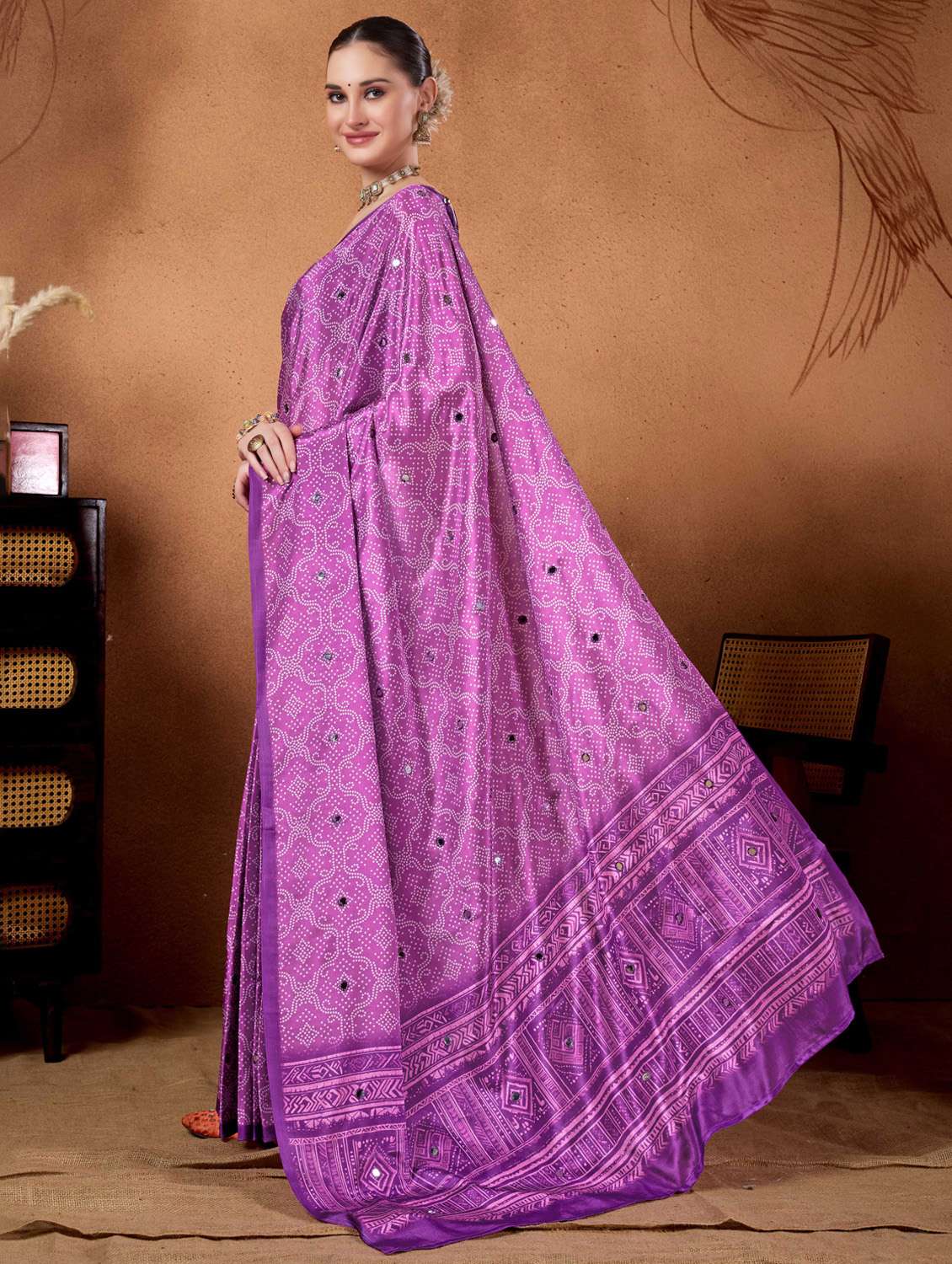 women bandhani ready to wear saree with blouse - 22078192 -  Standard Image - 1
