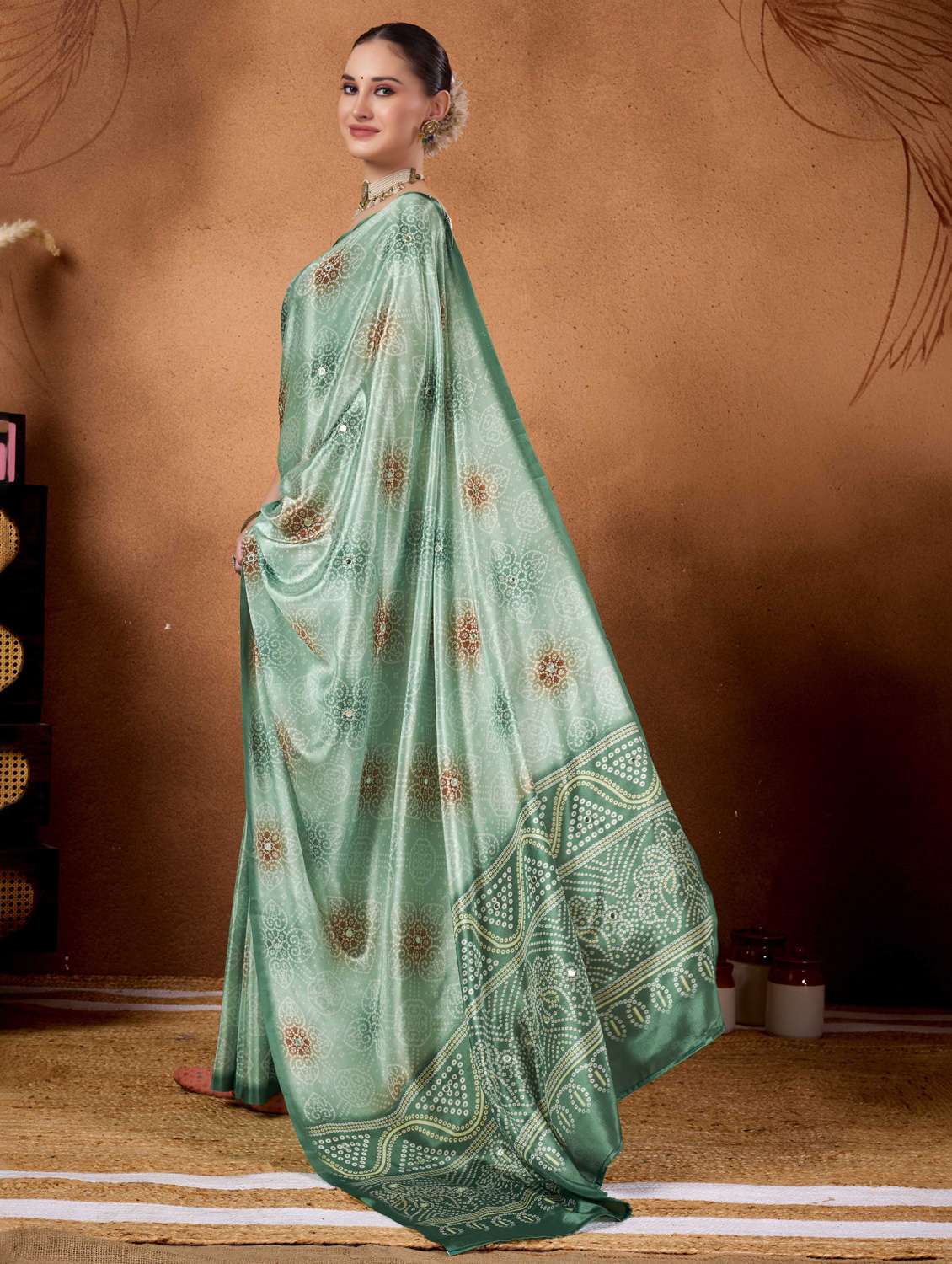 women bandhani ready to wear saree with blouse - 22078193 -  Standard Image - 1