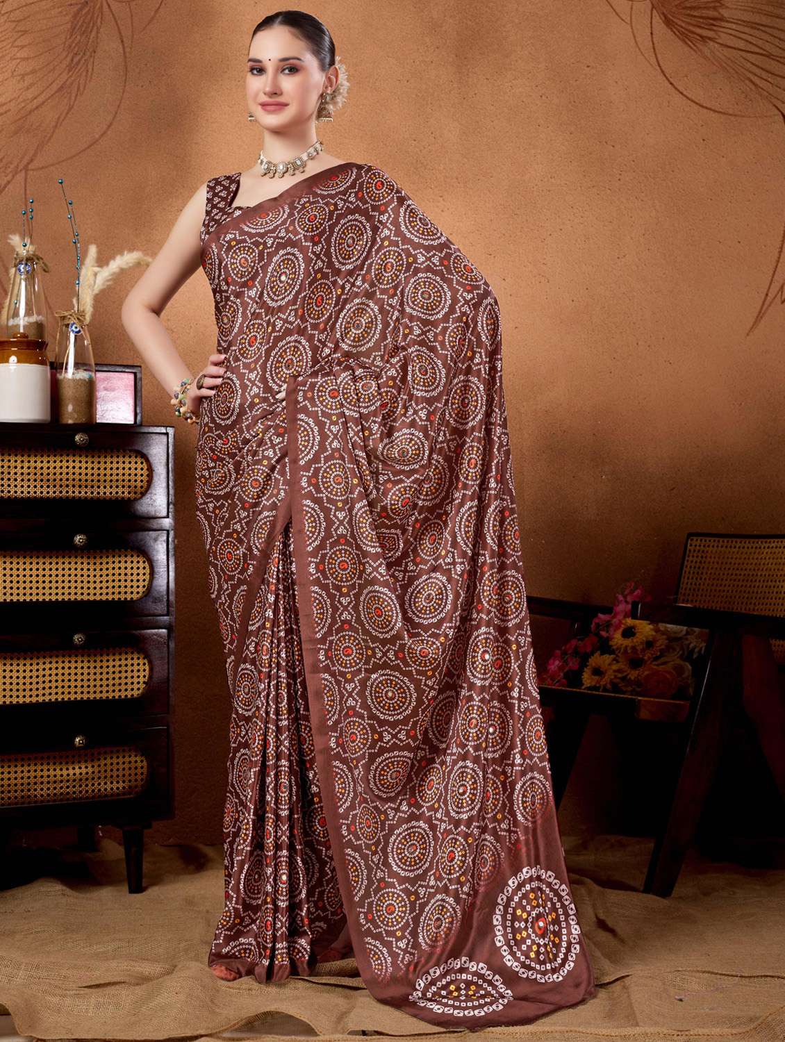 women bandhani ready to wear saree with blouse