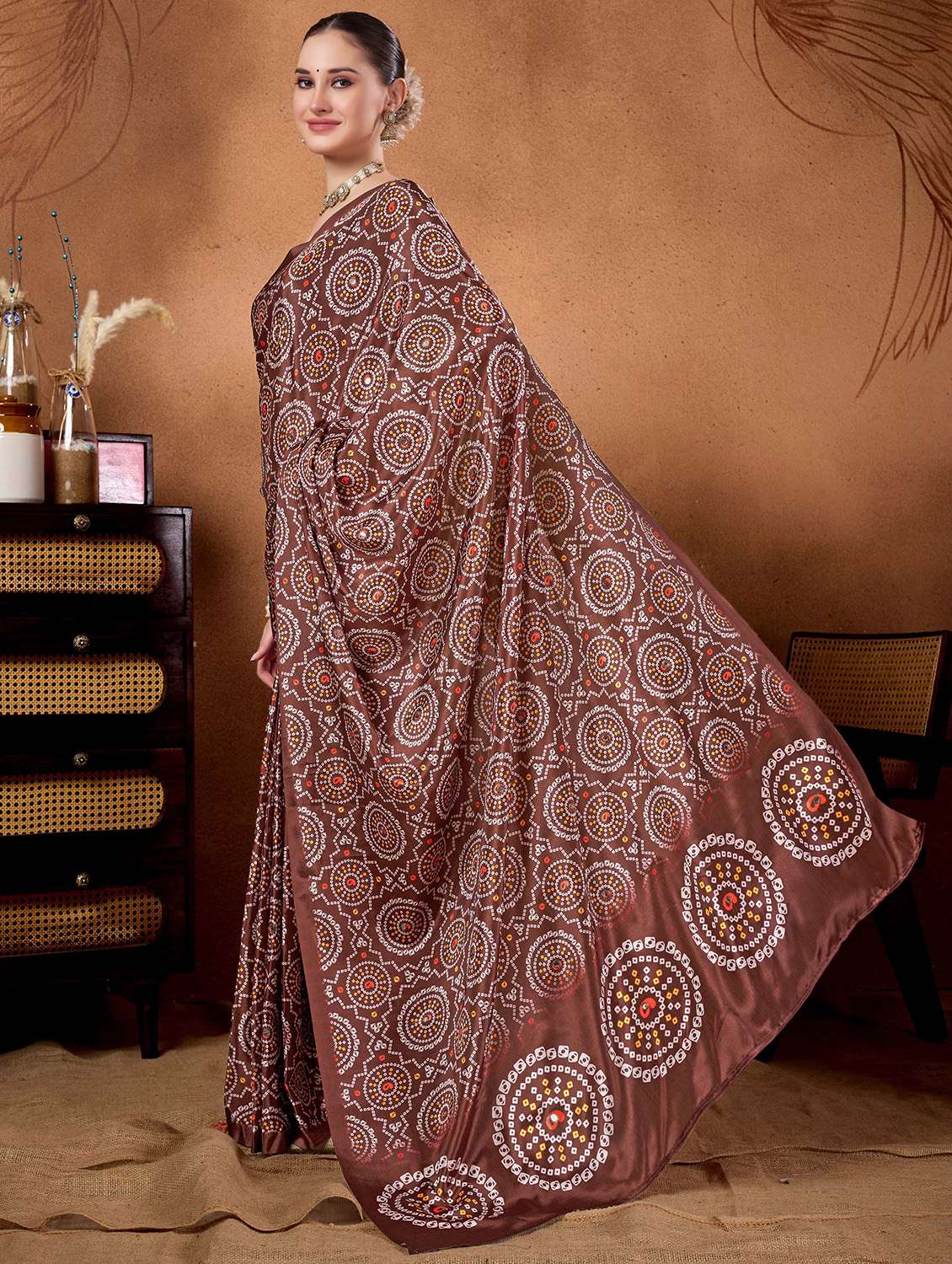 women bandhani ready to wear saree with blouse - 22078194 - Standard Image - 1