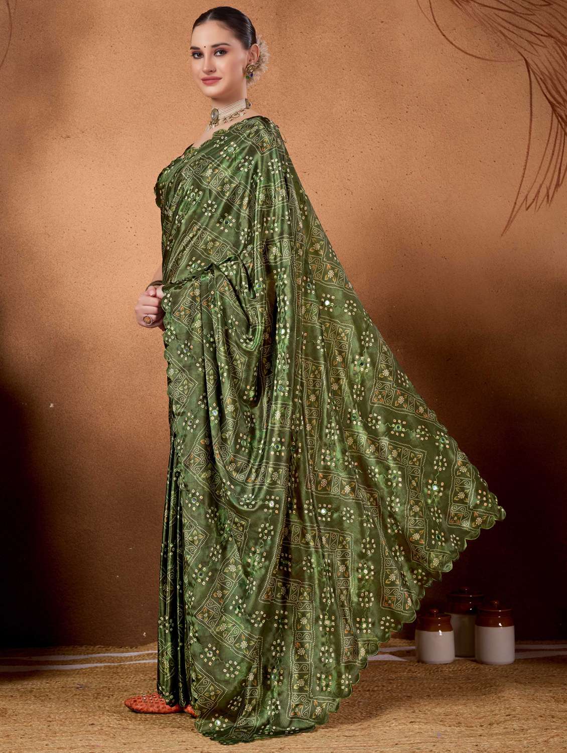 women bandhani ready to wear saree with blouse