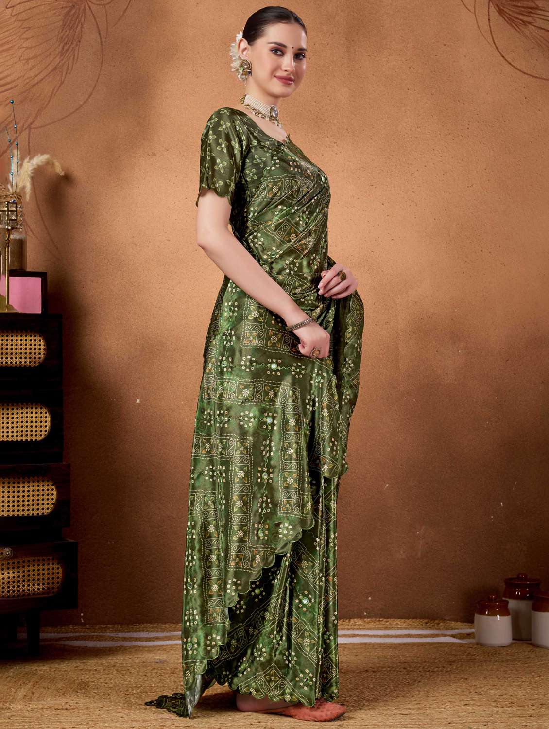 women bandhani ready to wear saree with blouse - 22078196 - Standard Image - 1