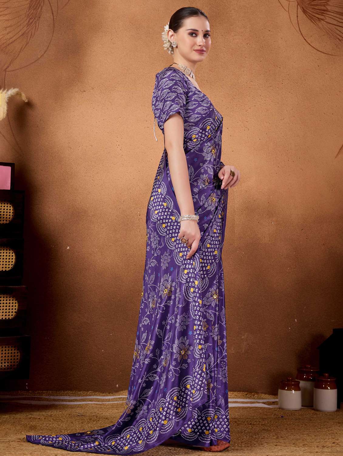 women bandhani ready to wear saree with blouse - 22078197 -  Standard Image - 1