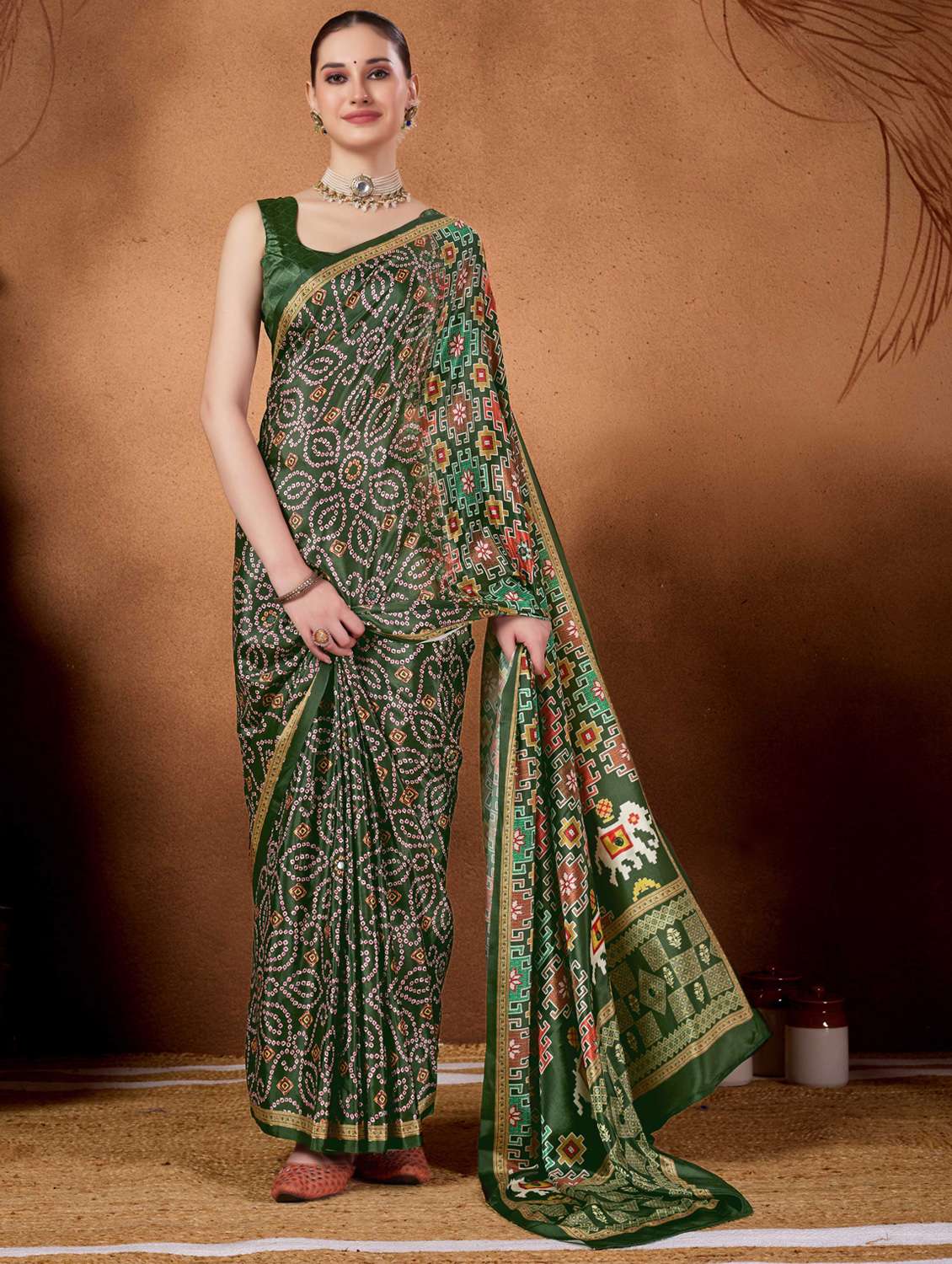 women bandhani ready to wear saree with blouse