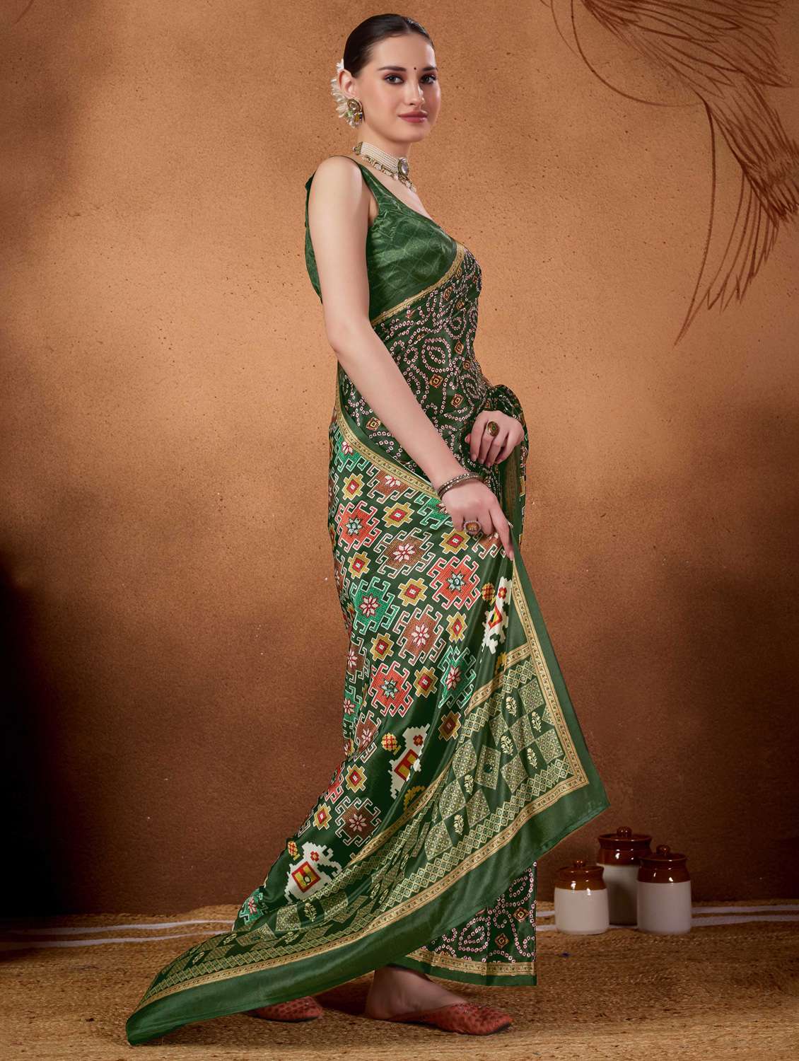 women bandhani ready to wear saree with blouse - 22078198 -  Standard Image - 1