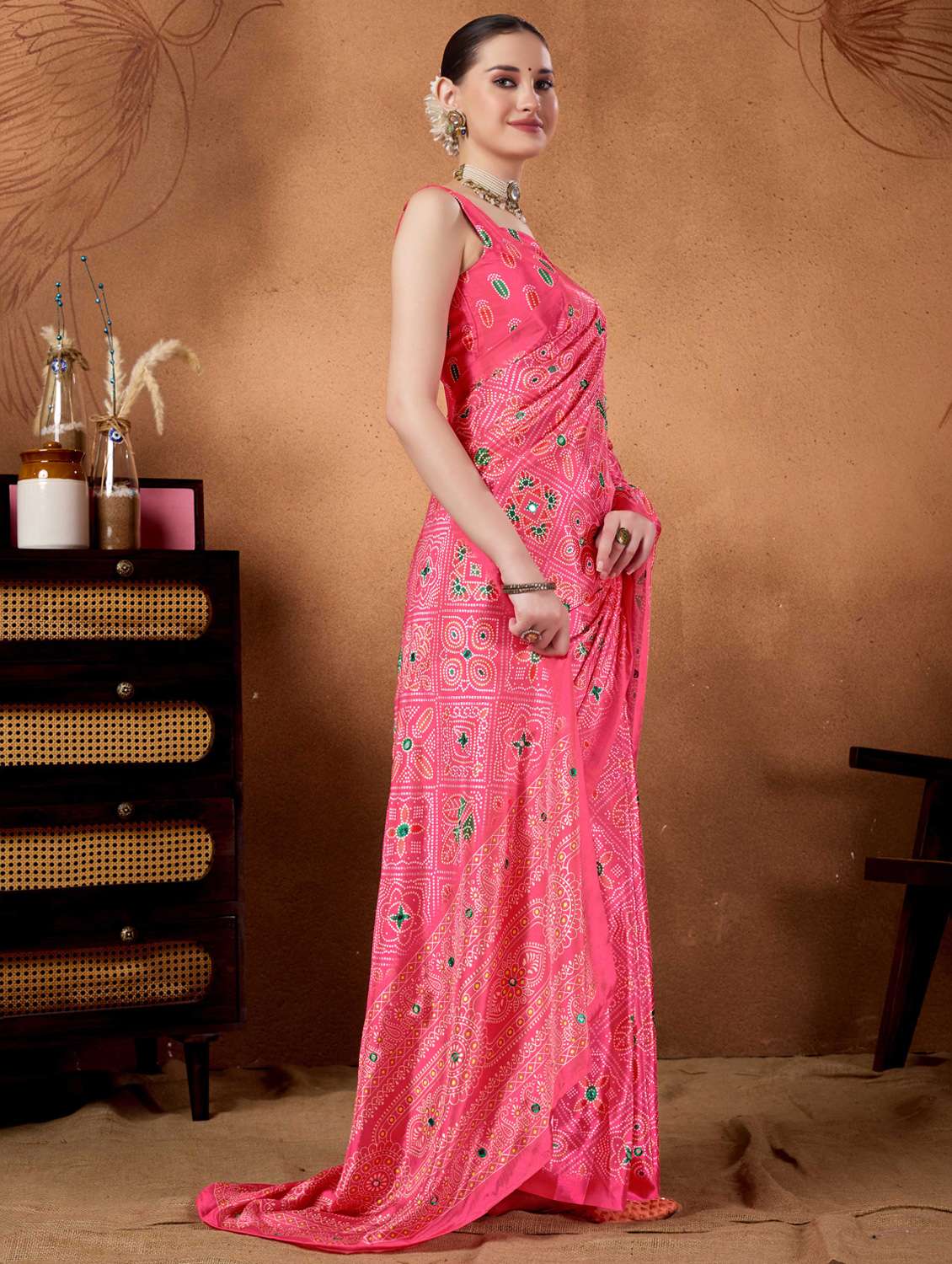 women bandhani ready to wear saree with blouse - 22078199 -  Standard Image - 1