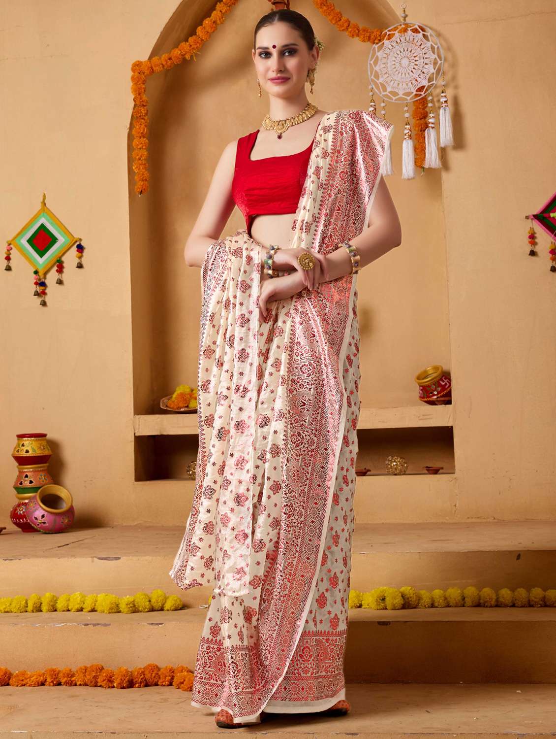 women printed casual wear saree with blouse - 22078204 -  Standard Image - 1