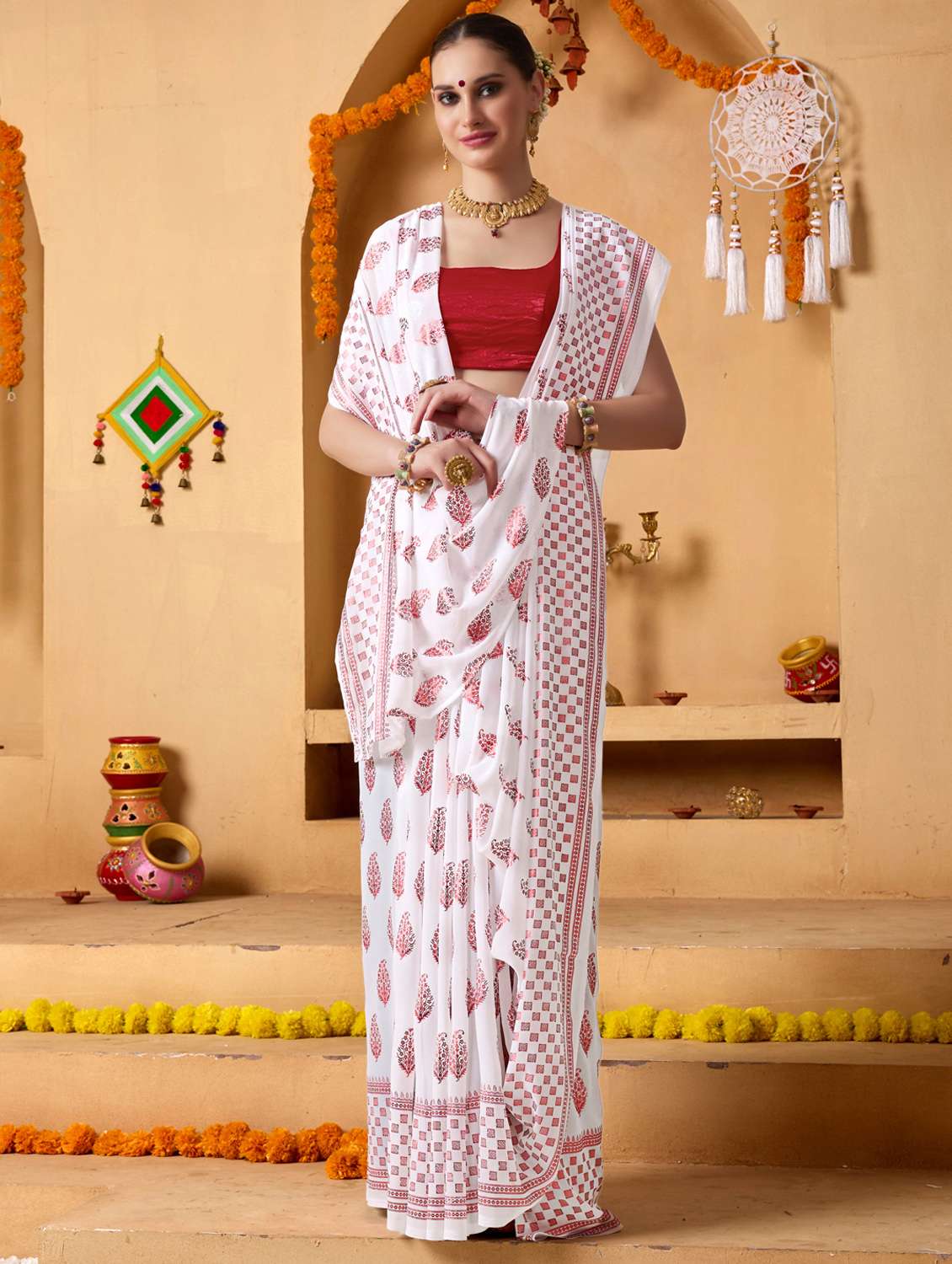 women printed casual wear saree with blouse