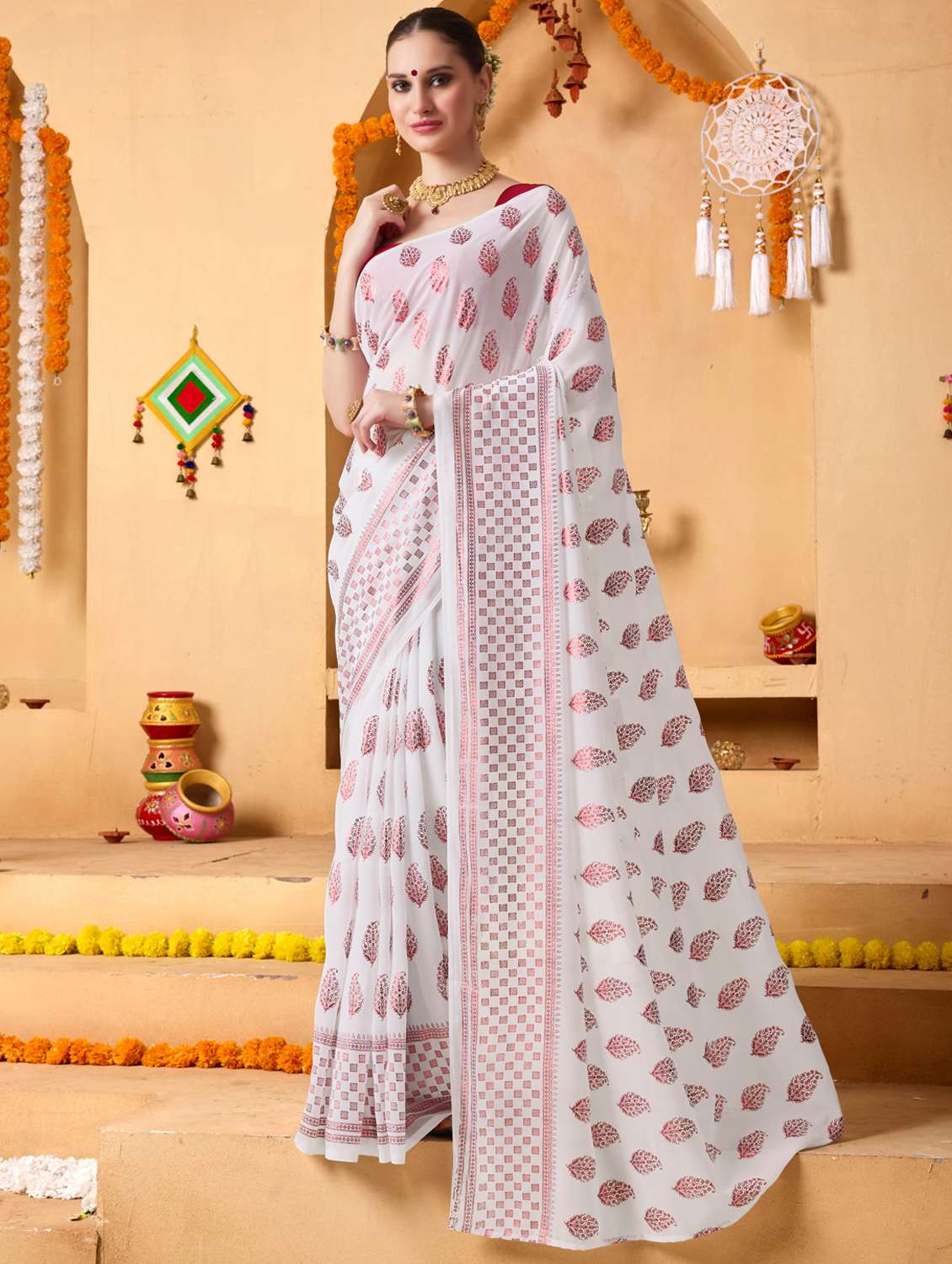 women printed casual wear saree with blouse - 22078210 - Standard Image - 1