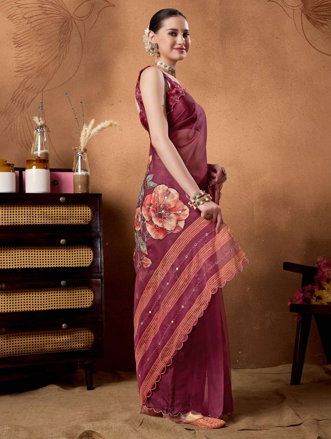 women floral printed ready to wear saree with blouse - 22078212 -  Standard Image - 1