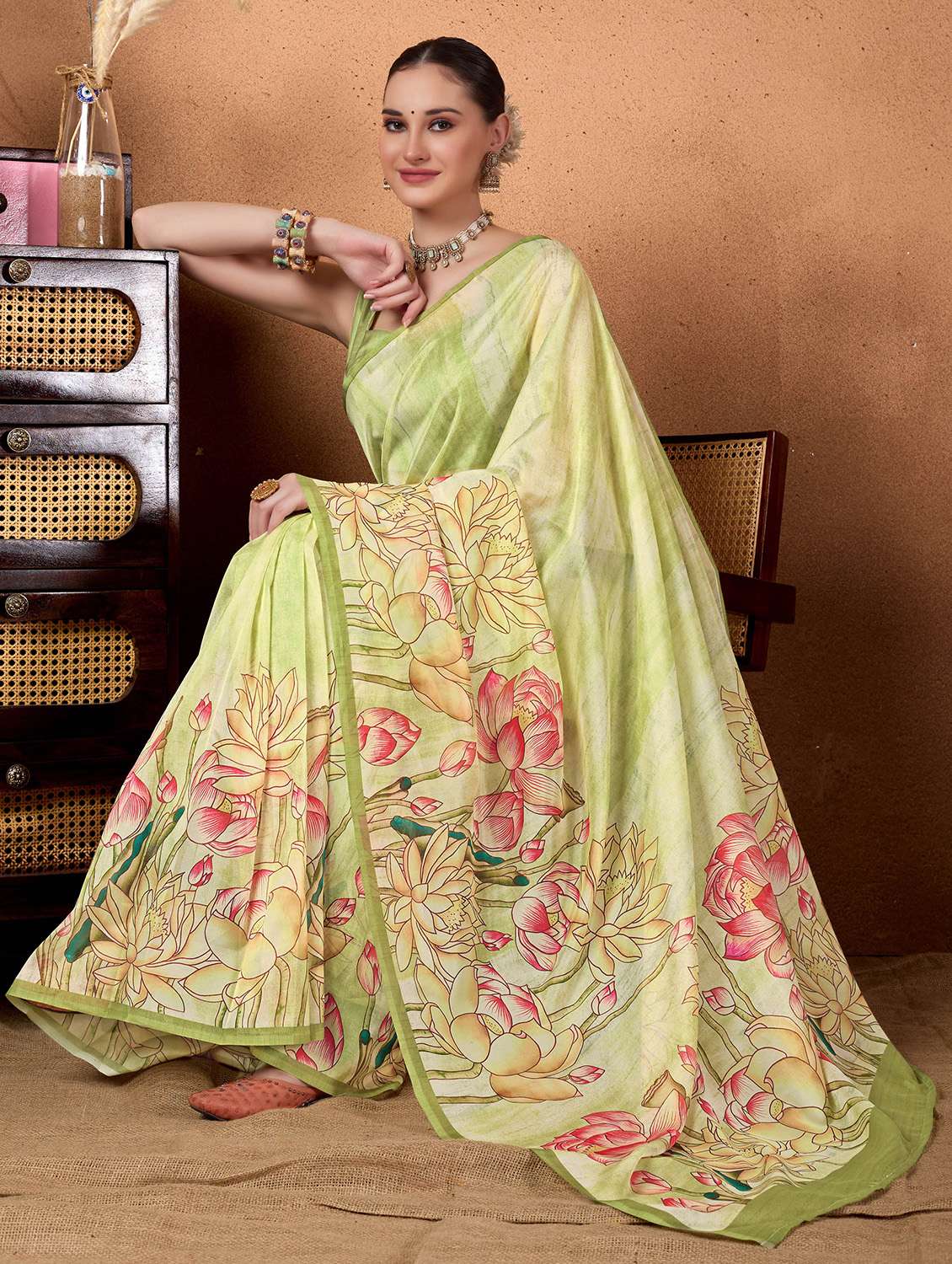 women floral printed ready to wear saree with blouse - 22078213 -  Standard Image - 1