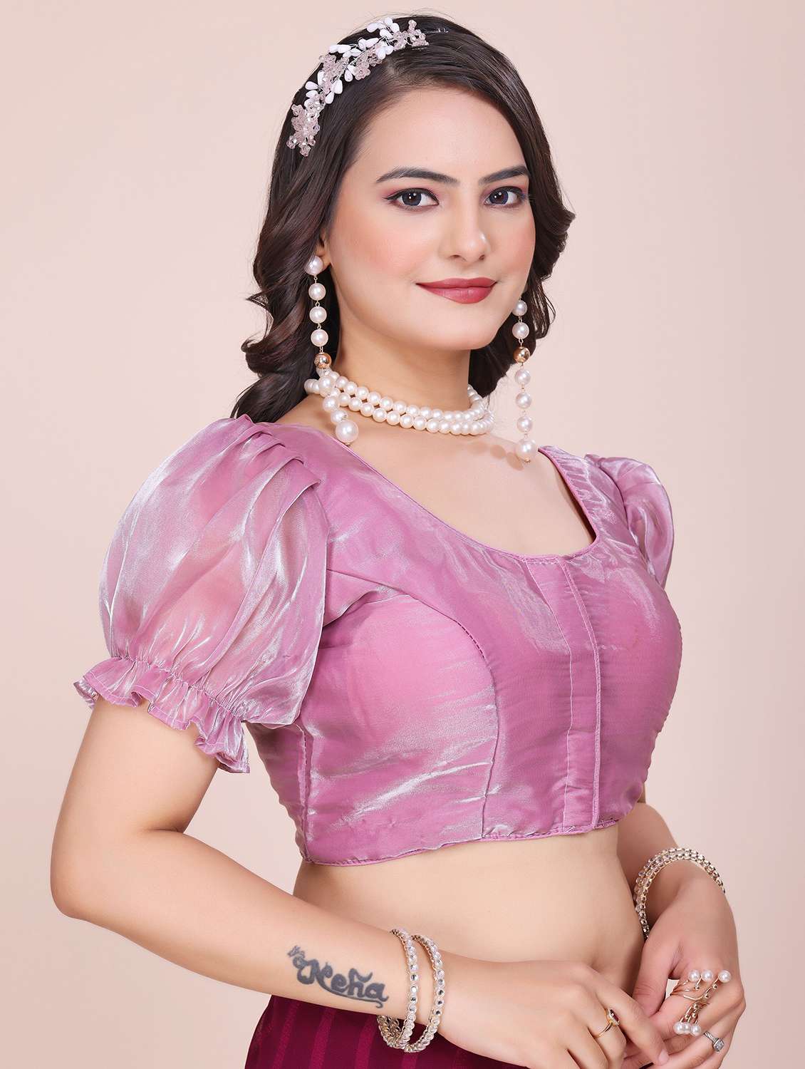 women solid puff sleeve stitched blouse - 22078230 - Standard Image - 1
