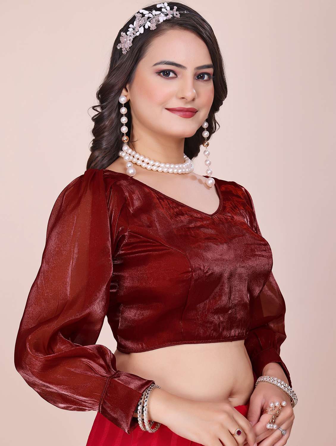 women solid long sleeve stitched blouse - 22078233 -  Standard Image - 1