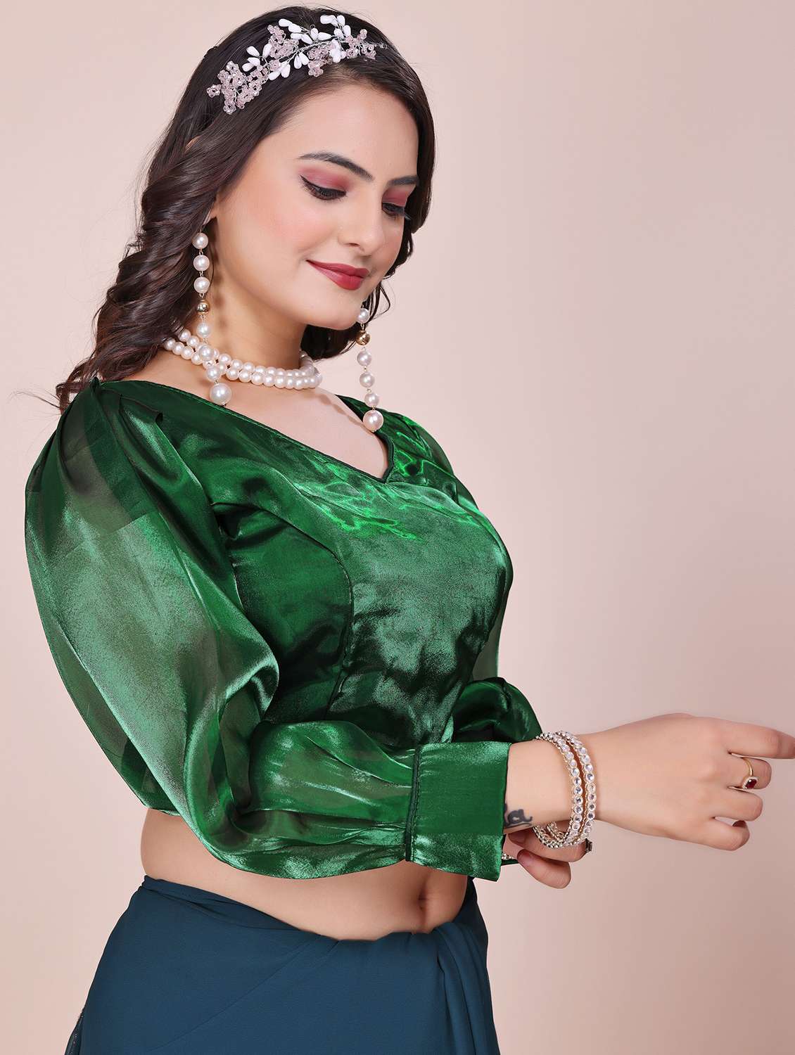 women solid long sleeve stitched blouse - 22078234 - Standard Image - 1