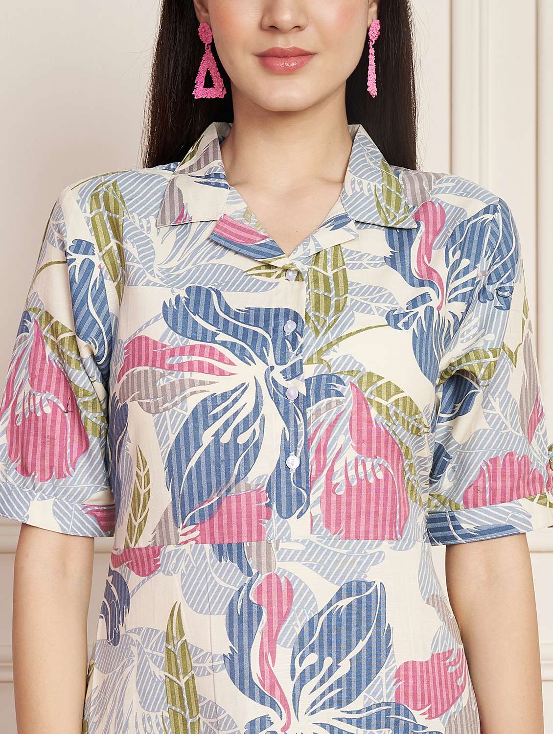 women printed collared short sleeve a-line dress - 22078235 - Standard Image - 4
