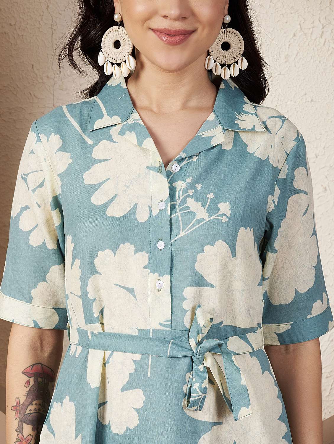women printed short sleeve collared a-line dress - 22078238 - Standard Image - 4