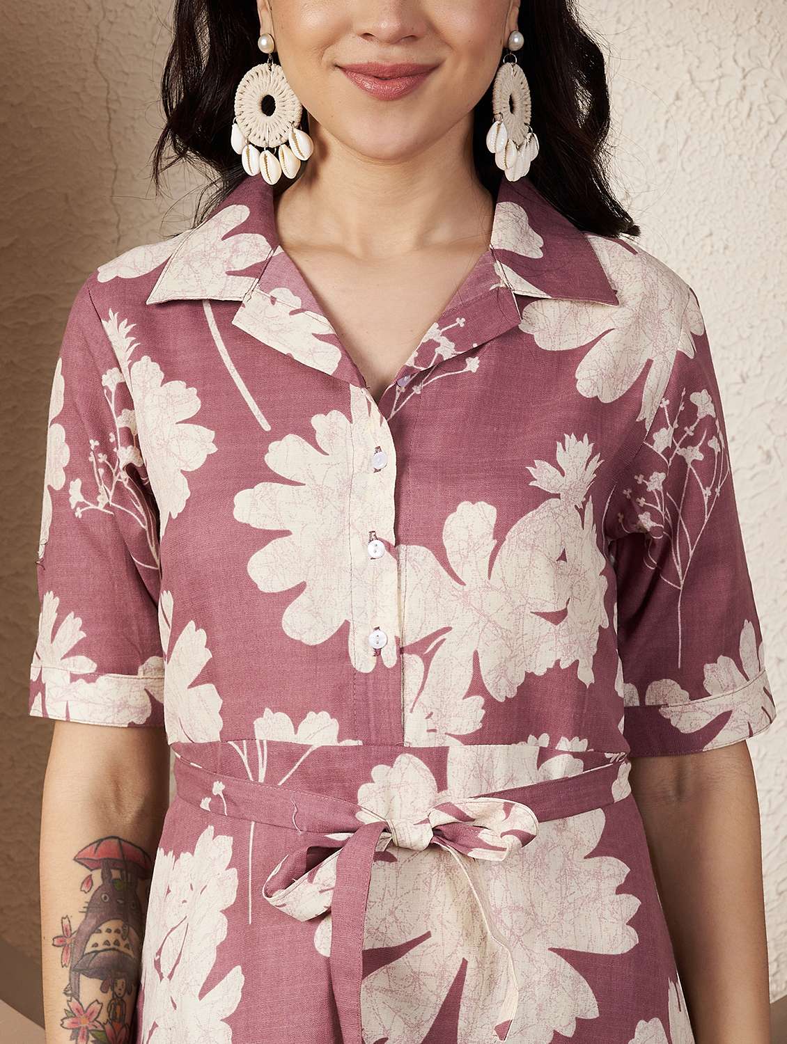 women printed short sleeve collared a-line dress - 22078239 - Standard Image - 4