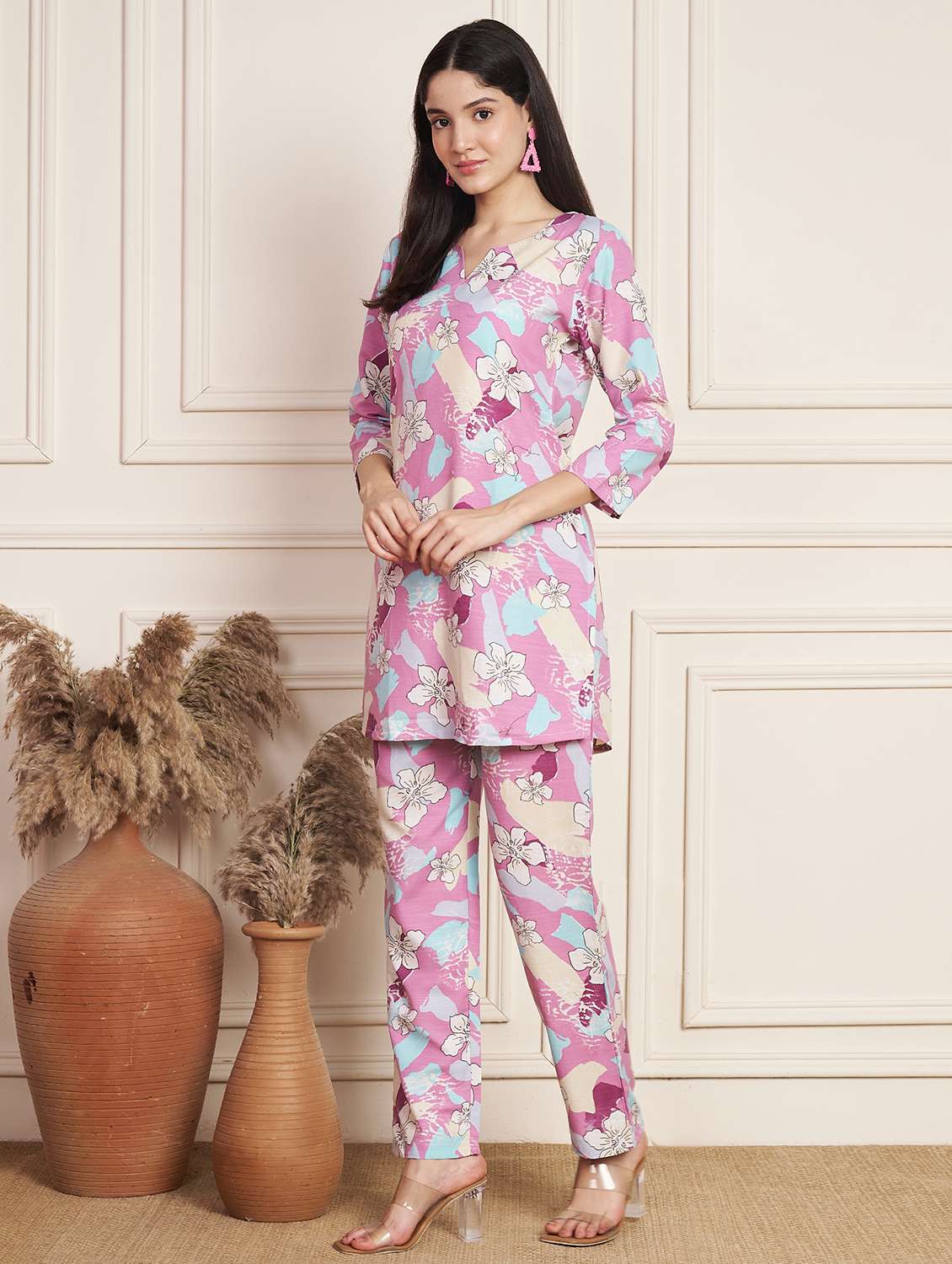 women printed top and trouser co-ord set - 22078241 - Standard Image - 1