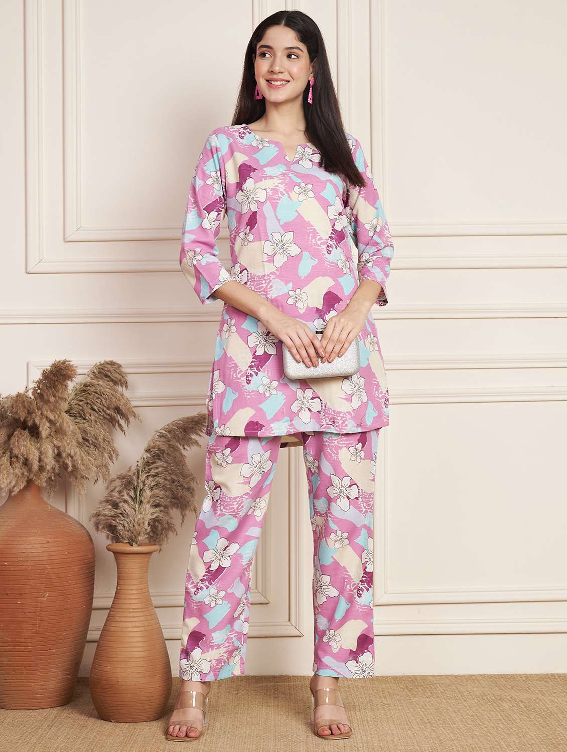 women printed top and trouser co-ord set - 22078241 - Standard Image - 4