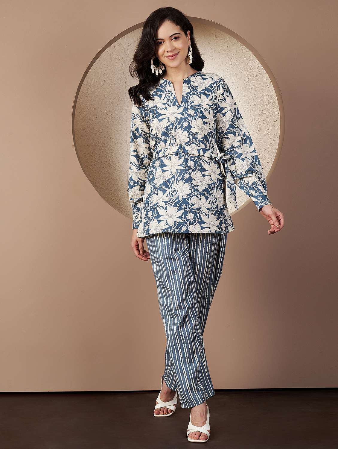 women printed three quarter sleeve co-ord set - 22078245 - Standard Image - 1