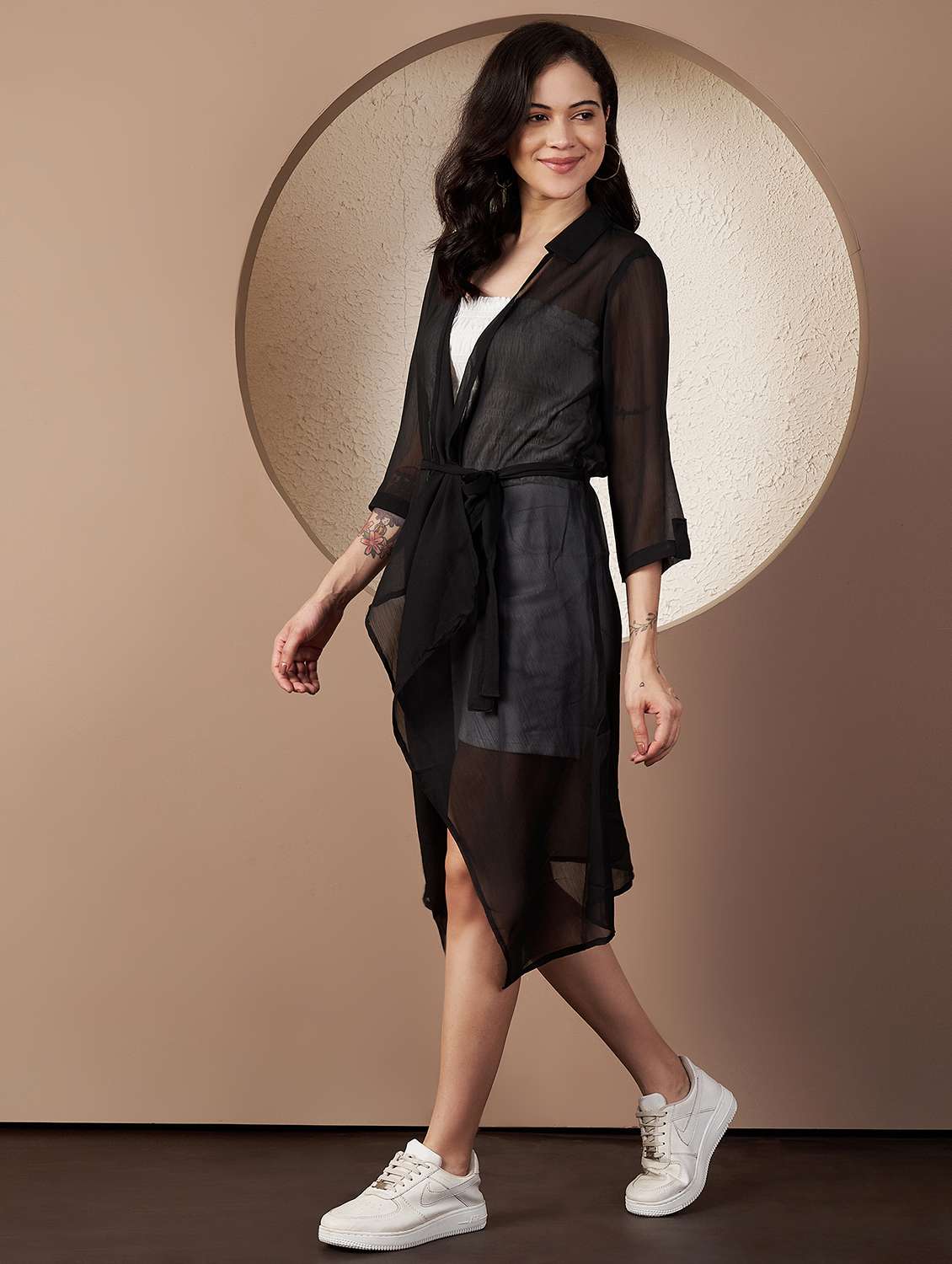 women black solid three quarter sleeve shrug - 22078246 - Standard Image - 1