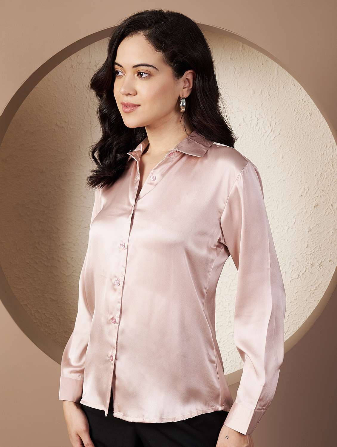 women solid collared long sleeve shirt - 22078250 - Standard Image - 1